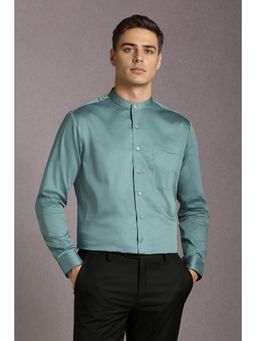 Louis Philippe - Men Cotton Solid Mandarin Neck Slim Fit Green Shirt