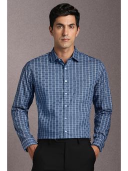 Louis Philippe - Men Cotton Printed Collar Neck Slim Fit Blue Shirt