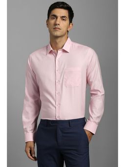 Louis Philippe - Men Cotton Textured Collar Neck Slim Fit Pink Shirt