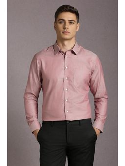 Louis Philippe - Men Cotton Textured Collar Neck Slim Fit Pink Shirt