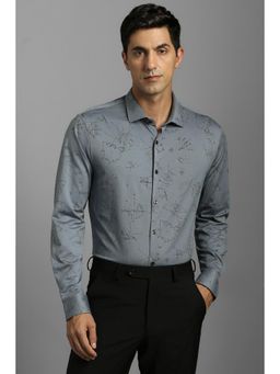 Louis Philippe - Men Cotton Printed Collar Neck Slim Fit Grey Shirt