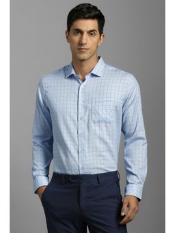 Louis Philippe - Men Cotton Checks Collar Neck Slim Fit Blue Shirt