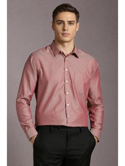 Louis Philippe - Men Cotton Textured Collar Neck Slim Fit Red Shirt