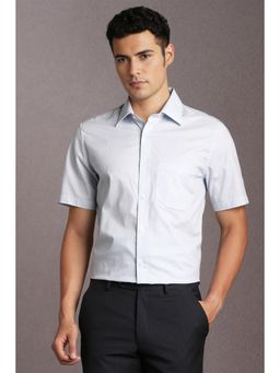 Louis Philippe - Men Cotton Printed Collar Neck Regular Fit White Shirt