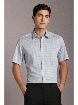 Louis Philippe - Men Cotton Printed Collar Neck Regular Fit Blue Shirt