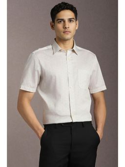 Louis Philippe - Men Cotton Printed Collar Neck Regular Fit Beige Shirt