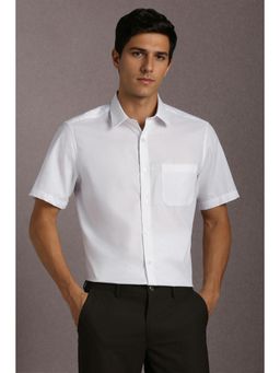 Louis Philippe - Men Cotton Textured Collar Neck Regular Fit White Shirt