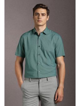 Louis Philippe - Men Lyocell Blend Printed Collar Neck Regular Fit Green Shirt