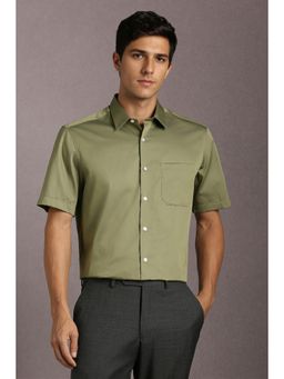 Louis Philippe - Men Cotton Solid Collar Neck Regular Fit Olive Shirt