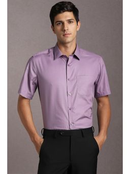 Louis Philippe - Men Cotton Textured Collar Neck Regular Fit Purple Shirt