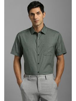 Louis Philippe - Men Cotton Textured Collar Neck Regular Fit Green Shirt