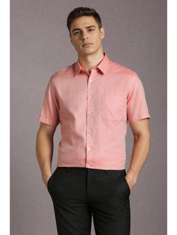 Louis Philippe - Men Cotton Textured Collar Neck Regular Fit Pink Shirt