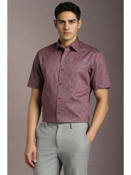 Louis Philippe - Men Cotton Textured Collar Neck Regular Fit Wine Shirt