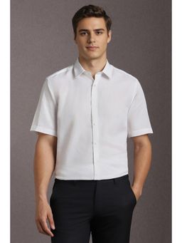 Louis Philippe - Men Cotton Solid Collar Neck Regular Fit White Shirt