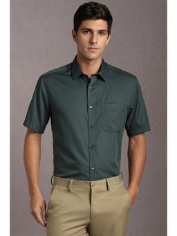 Louis Philippe - Men Cotton Textured Collar Neck Regular Fit Green Shirt