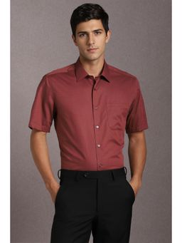 Louis Philippe - Men Cotton Textured Collar Neck Regular Fit Maroon Shirt