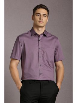 Louis Philippe - Men Cotton Printed Collar Neck Regular Fit Purple Shirt