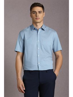 Louis Philippe - Men Cotton Printed Collar Neck Regular Fit Blue Shirt