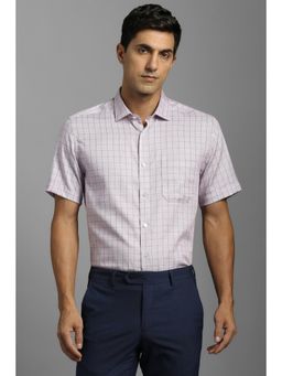 Louis Philippe - Men Cotton Checks Collar Neck Regular Fit Mauve Shirt