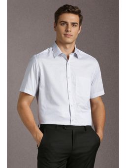 Louis Philippe - Men Cotton Printed Collar Neck Regular Fit White Shirt