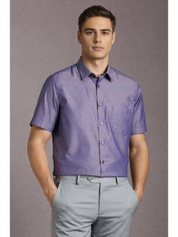 Louis Philippe - Men Cotton Textured Collar Neck Regular Fit Purple Shirt