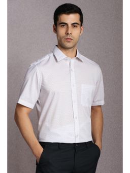 Louis Philippe - Men Cotton Printed Collar Neck Regular Fit White Shirt