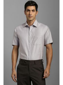 Louis Philippe - Men Cotton Textured Collar Neck Regular Fit Grey Shirt