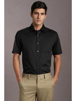 Louis Philippe - Men Cotton Solid Collar Neck Regular Fit Black Shirt