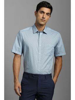 Louis Philippe - Men Cotton Printed Collar Neck Regular Fit Blue Shirt