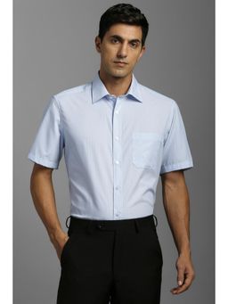 Louis Philippe - Men Cotton Stripes Collar Neck Regular Fit Blue Shirt