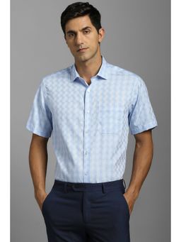 Louis Philippe - Men Cotton Checks Collar Neck Regular Fit Blue Shirt