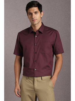Louis Philippe - Men Cotton Textured Collar Neck Regular Fit Maroon Shirt