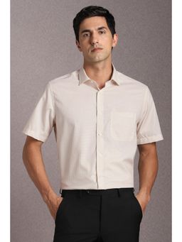 Louis Philippe - Men Cotton Checks Collar Neck Regular Fit Beige Shirt