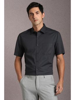 Louis Philippe - Men Cotton Printed Collar Neck Regular Fit Black Shirt