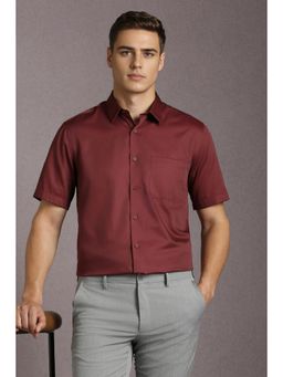 Louis Philippe - Men Cotton Solid Collar Neck Regular Fit Maroon Shirt