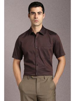 Louis Philippe - Men Cotton Printed Collar Neck Regular Fit Brown Shirt