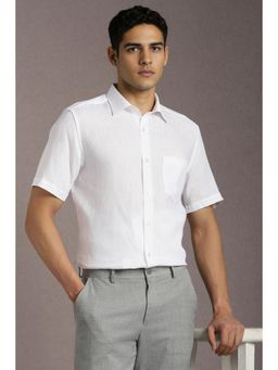 Louis Philippe - Men Linen Textured Collar Neck Regular Fit White Shirt