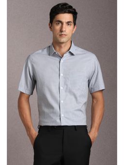 Louis Philippe - Men Cotton Checks Collar Neck Regular Fit Grey Shirt