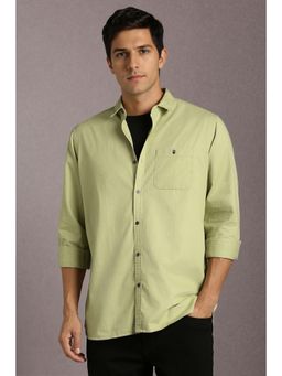 Louis Philippe - Men Cotton Solid Collar Neck Slim Fit Green Shirt