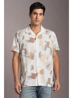 Louis Philippe - Men Cotton Blend Printed Collar Neck Slim Fit White Shirt
