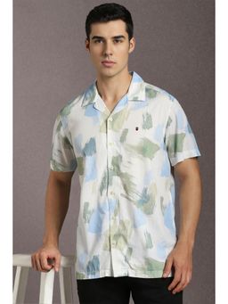 Louis Philippe - Men Cotton Blend Printed Notched Lapel Slim Fit Multi-Color Shirt