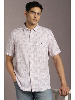 Louis Philippe - Men Lyocell Printed Collar Neck Slim Fit Pink Shirt