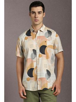 Louis Philippe - Men Cotton Blend Printed Collar Neck Slim Fit Multi-Color Shirt