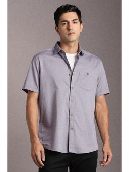 Louis Philippe - Men Cotton Textured Collar Neck Slim Fit Grey Shirt