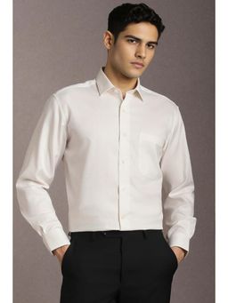 Louis Philippe - Men Cotton Blend Textured Collar Neck Regular Fit White Shirt