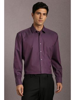 Louis Philippe - Men Cotton Textured Collar Neck Regular Fit Purple Shirt