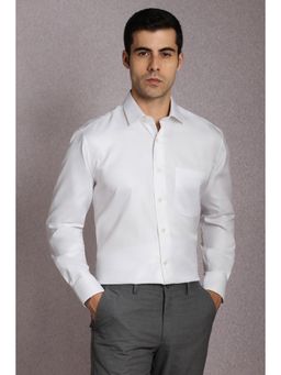 Louis Philippe - Men Cotton Textured Collar Neck Regular Fit White Shirt