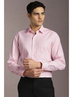 Louis Philippe - Men Cotton Textured Collar Neck Regular Fit Pink Shirt