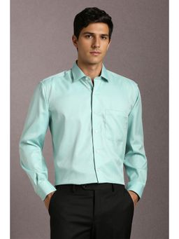 Louis Philippe - Men Cotton Solid Collar Neck Regular Fit Blue Shirt