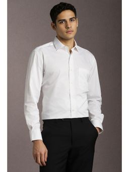 Louis Philippe - Men Cotton Solid Collar Neck Regular Fit White Shirt